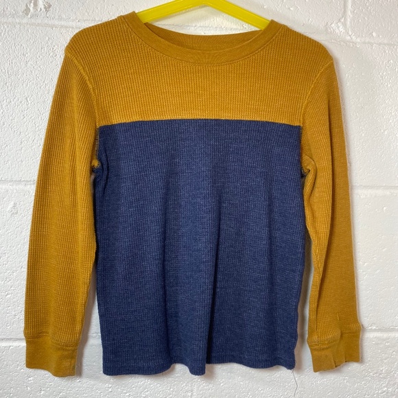 Cat & Jack Waffle Pattern Thermal Style Yellow & Blue Long Sleeve Shirt - Picture 1 of 6
